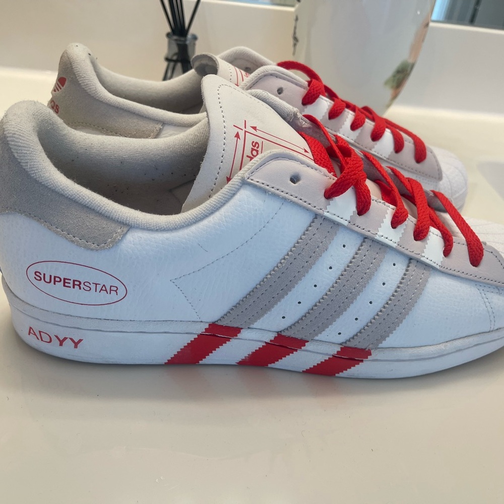 Adidas Superstar White and Red Sneakers